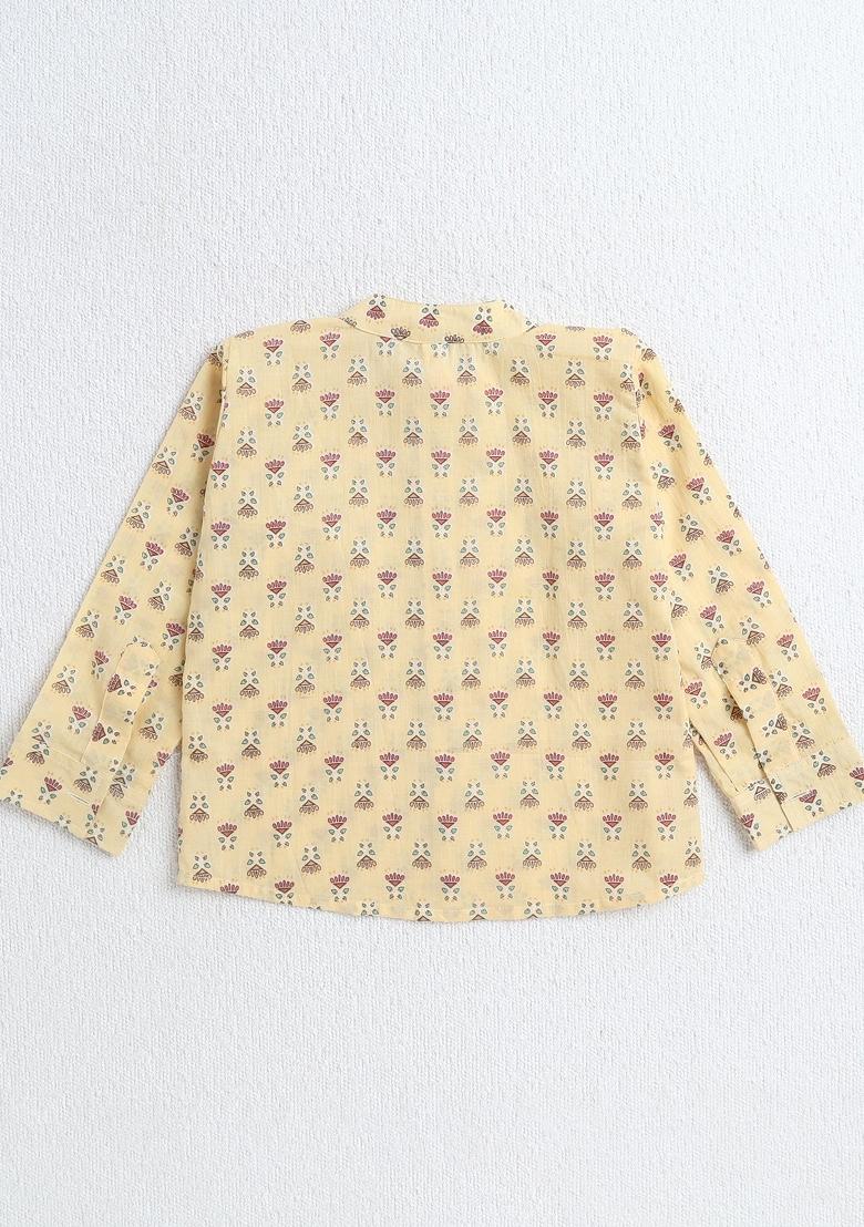 Yellow Printed Cotton Ethnic Set For Boys - Indya