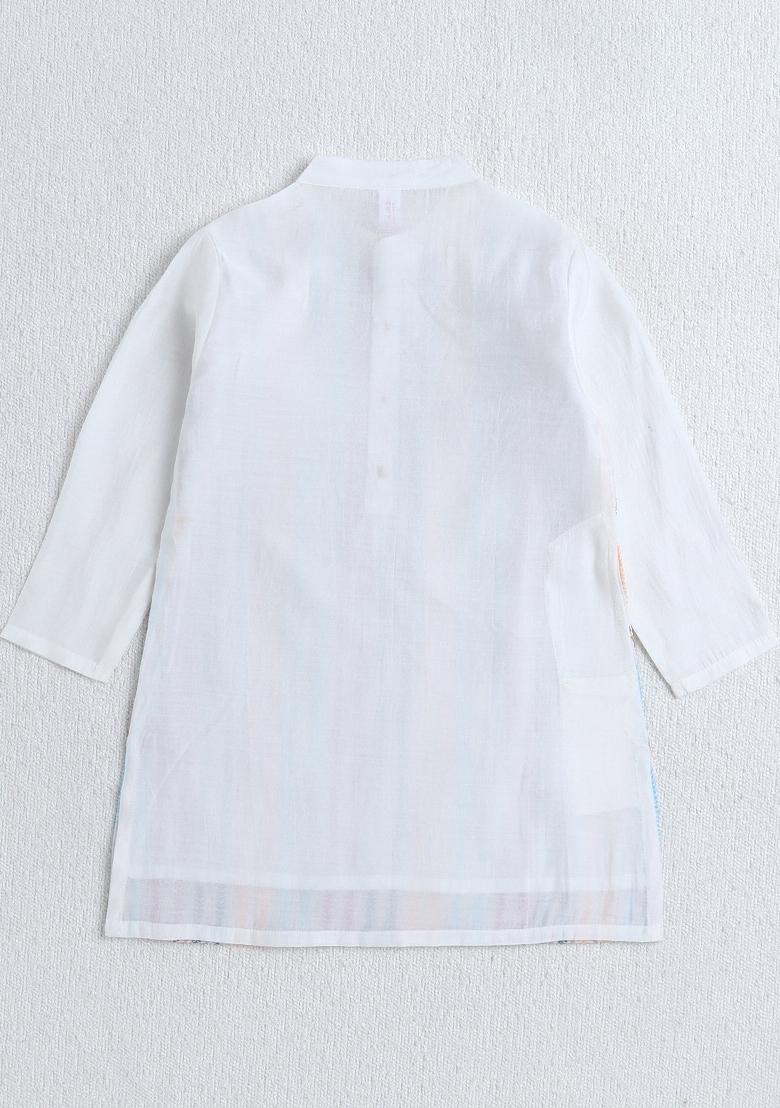 Off White Embroidery Polyester Ethnic Set For Boys - Indya