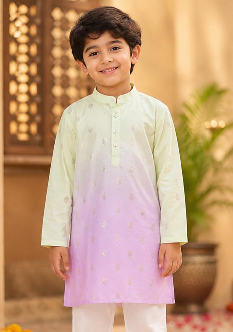 Yellow Printed Polyester Ethnic Set For Boys - Indya