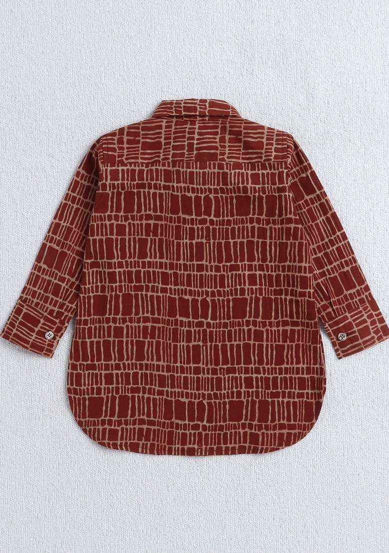 Rust Printed Cotton Ethnic Set For Boys - Indya