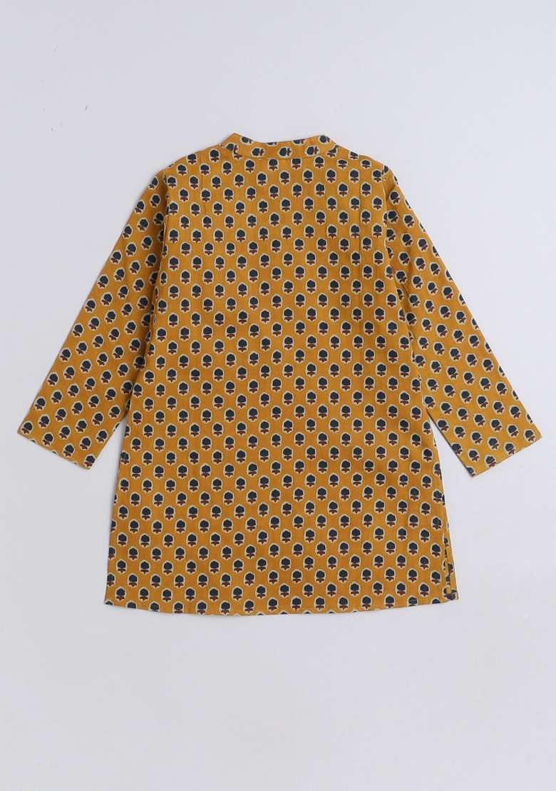 Mustard Printed Cotton Ethnic Set For Boys - Indya