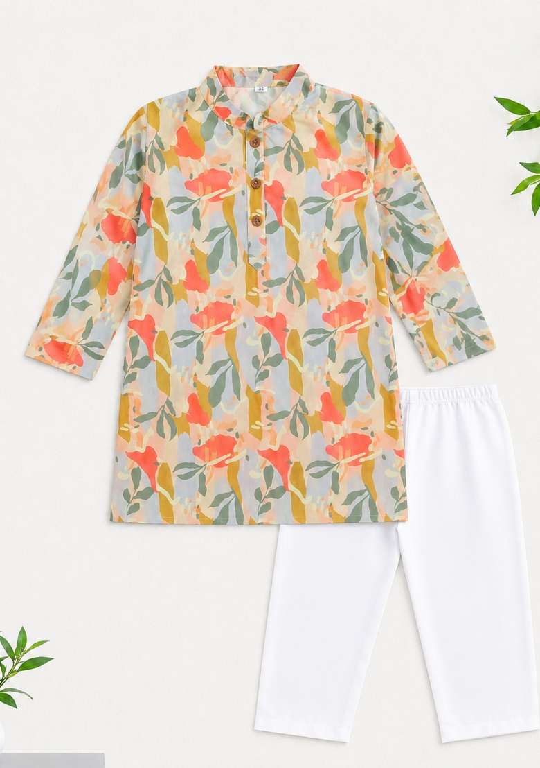 Multicolor Printed Polyester Kurta Pyjama For Boys - Indya
