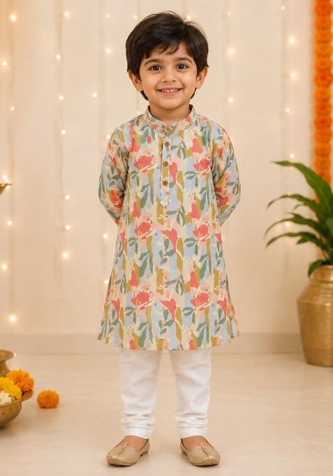 Multicolor Printed Polyester Kurta Pyjama For Boys