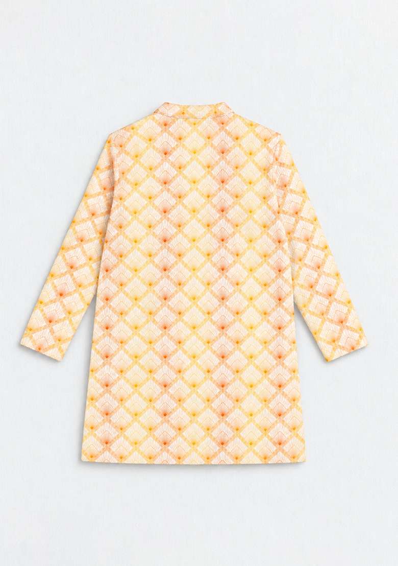 Yellow Printed Polyester Kurta Set For Boys - Indya