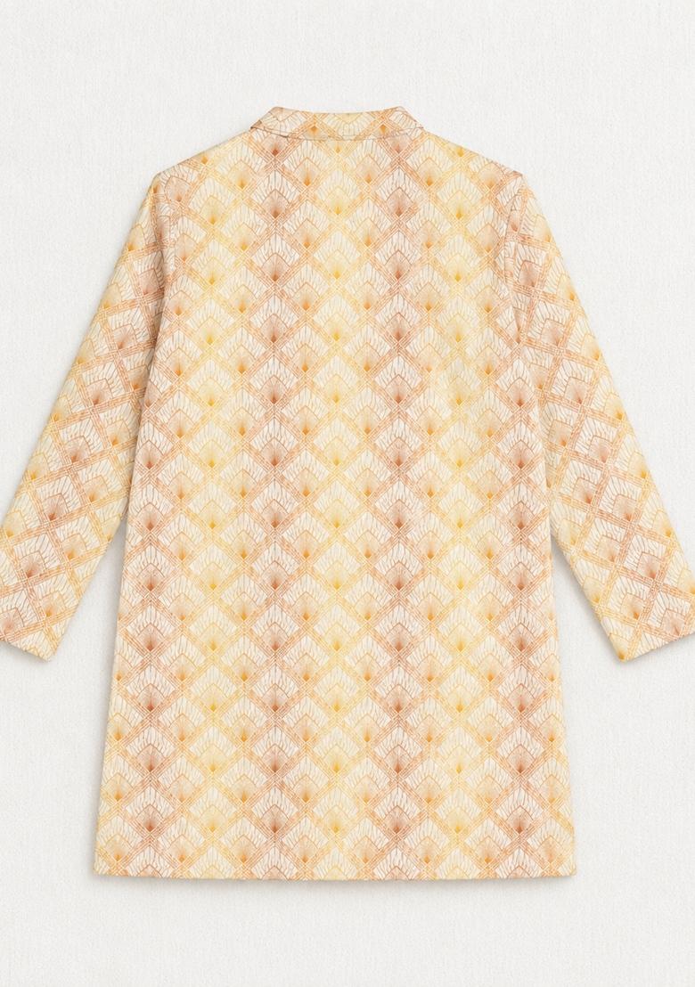 Yellow Printed Polyester Kurta Set For Boys - Indya