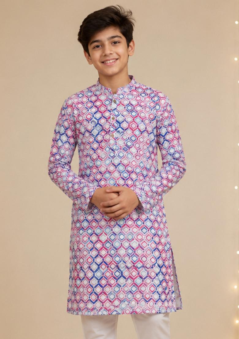 Multicolor Printed Polyester Kurta Set For Boys - Indya