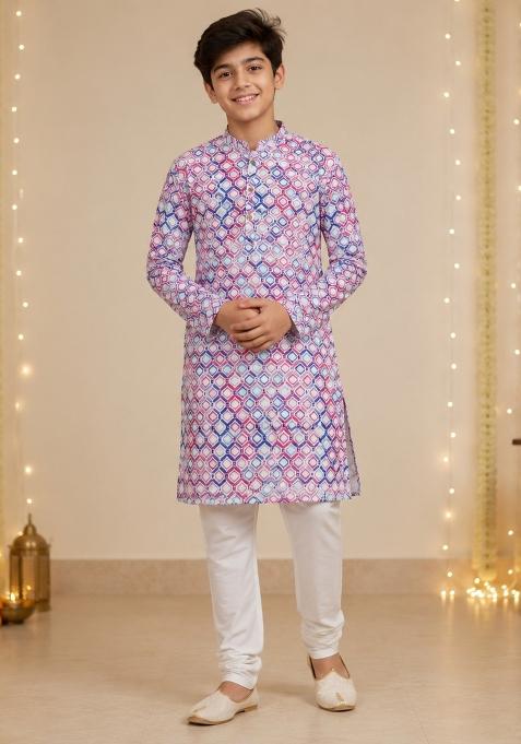Multicolor Printed Polyester Kurta Set For Boys