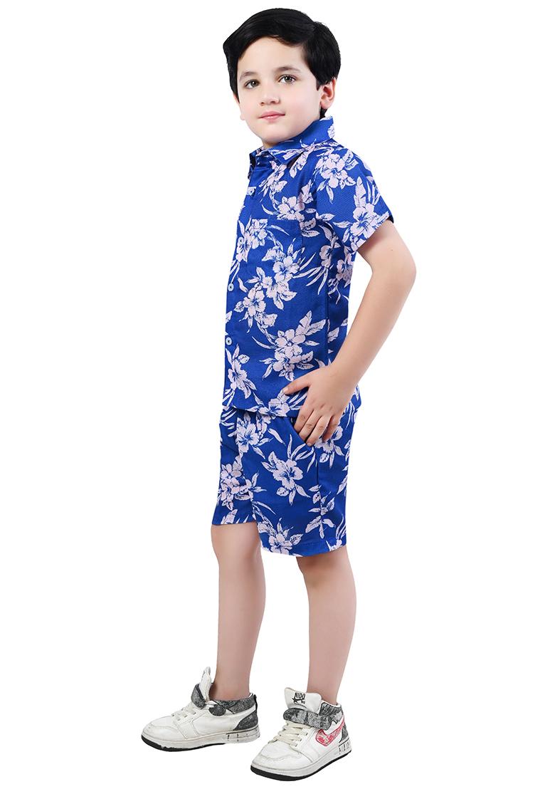 Blue Printed Cotton Co-Ord Set For Boys - Indya
