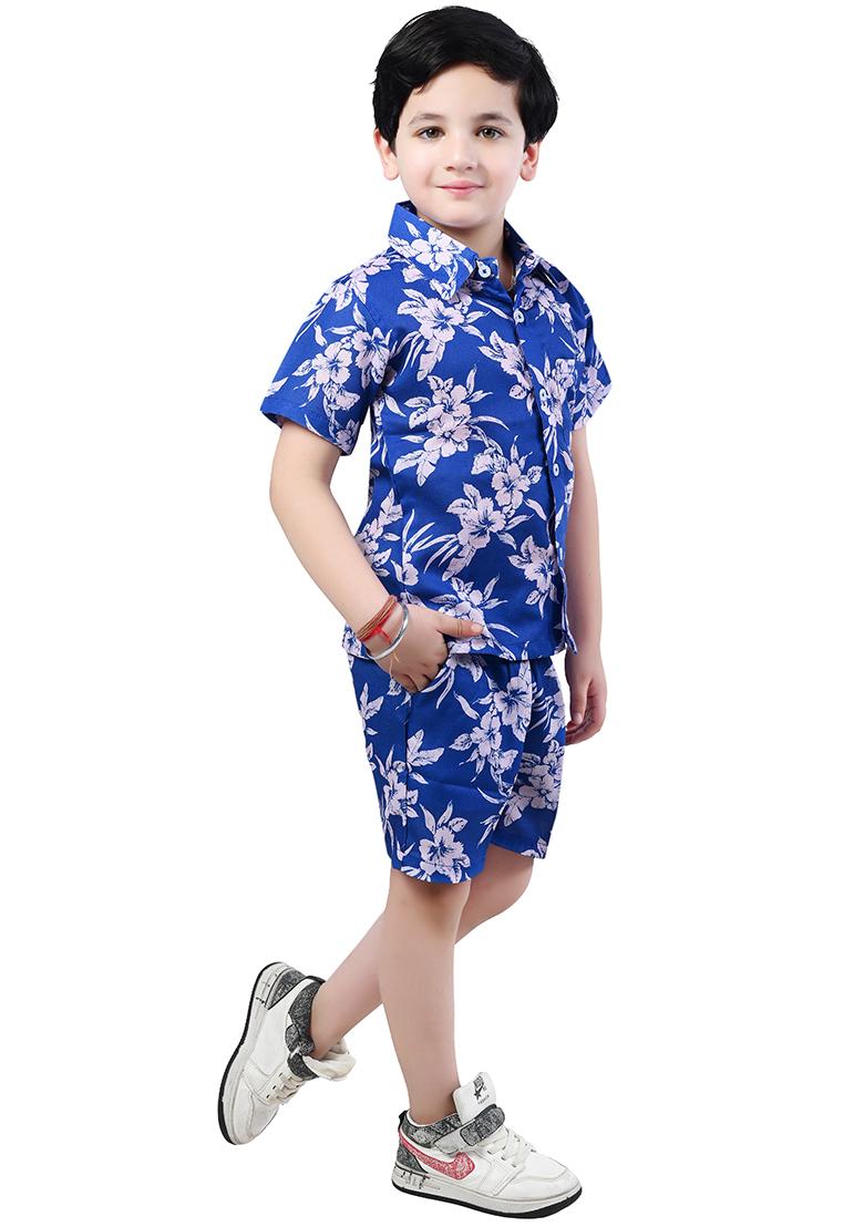 Blue Printed Cotton Co-Ord Set For Boys - Indya
