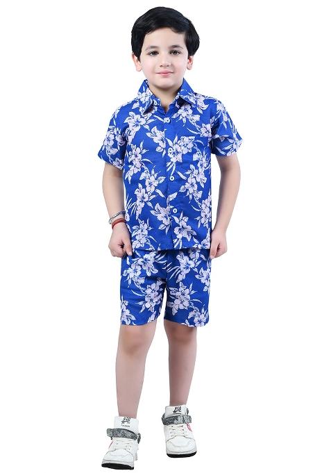 Blue Printed Cotton Co-Ord Set For Boys