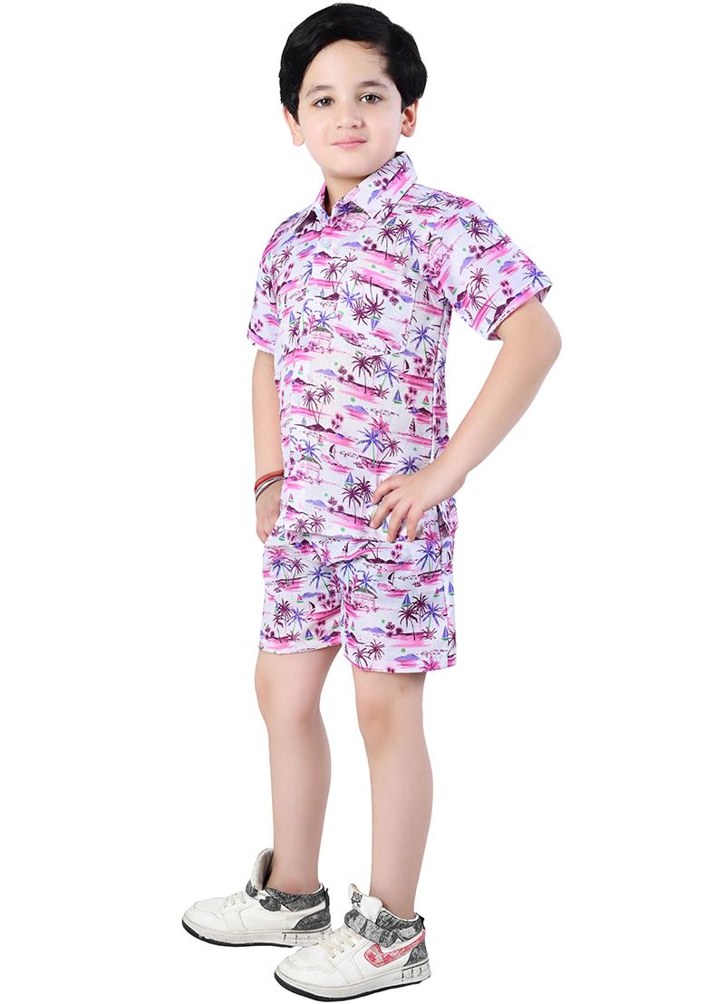 Purple Printed Cotton Co-Ord Set For Boys - Indya