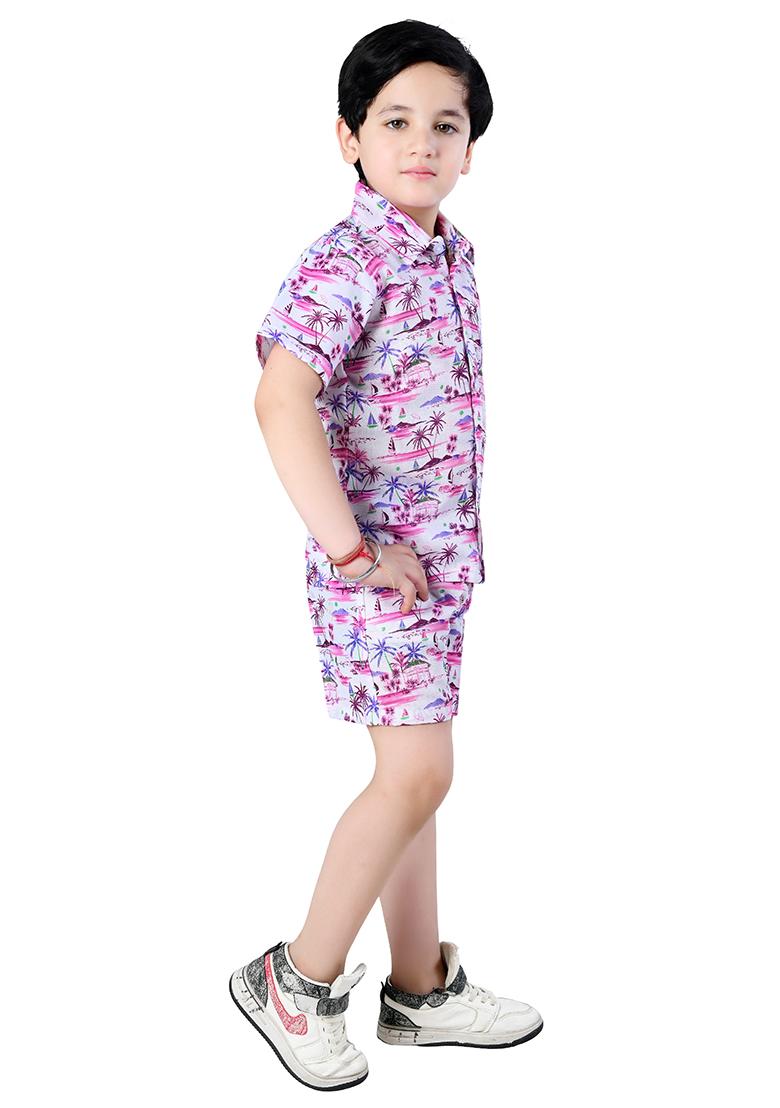 Purple Printed Cotton Co-Ord Set For Boys - Indya