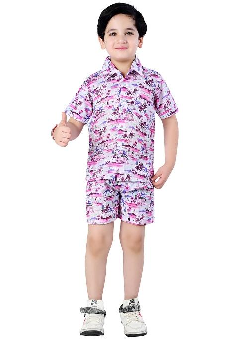 Purple Printed Cotton Co-Ord Set For Boys