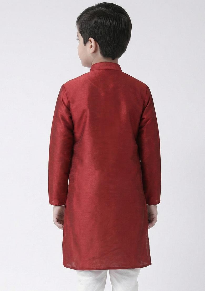 Maroon Embrodiery Silk Kurta For Boys - Indya