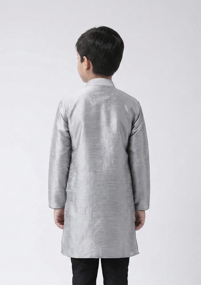 Grey Embrodiery Silk Kurta For Boys - Indya
