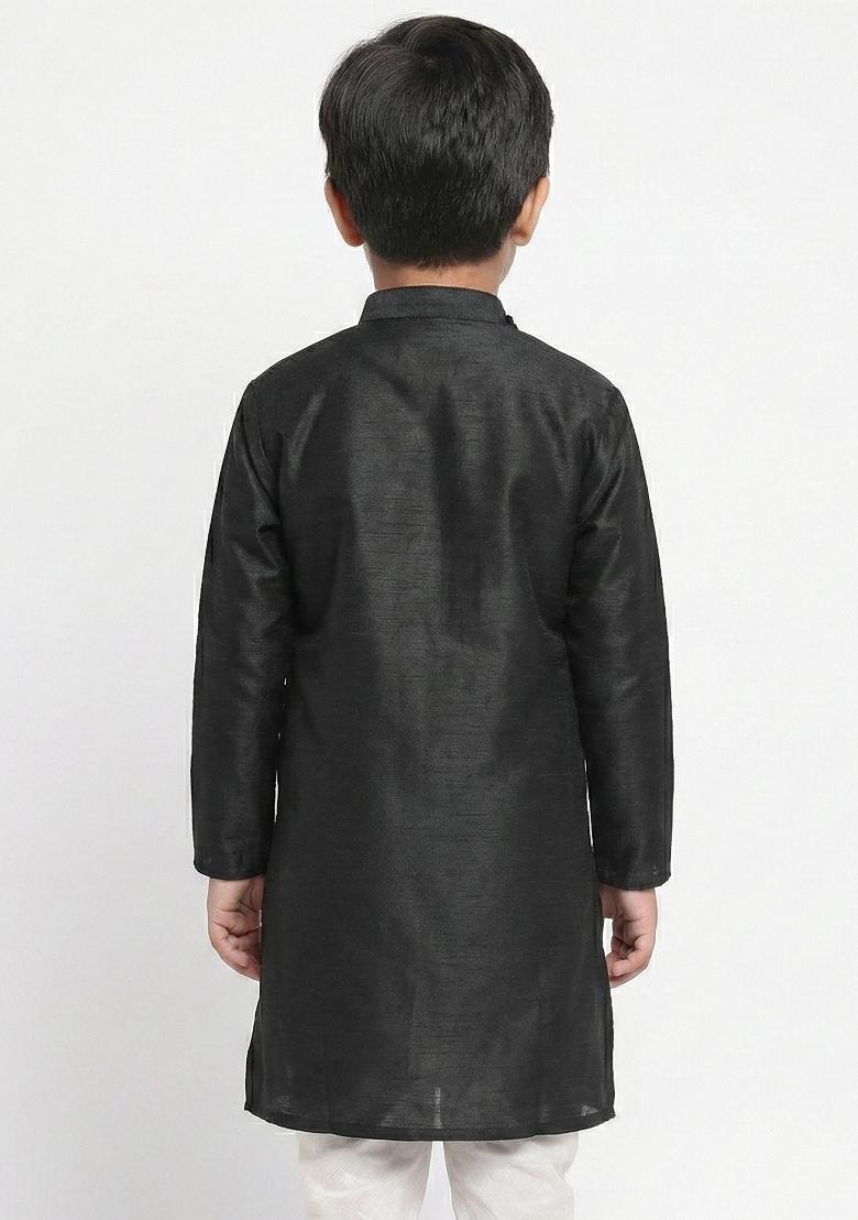 Black Embrodiery Silk Kurta For Boys - Indya