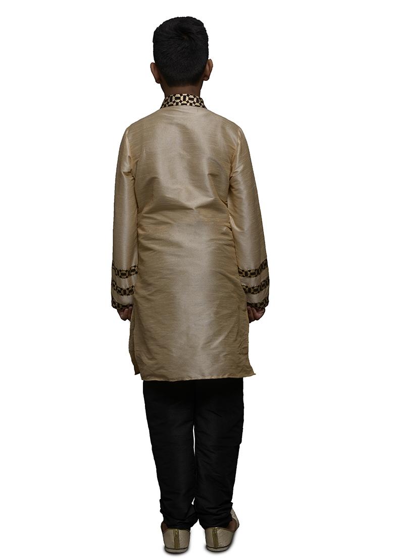 Fawn Embrodiery Silk Kurta Set For Boys - Indya