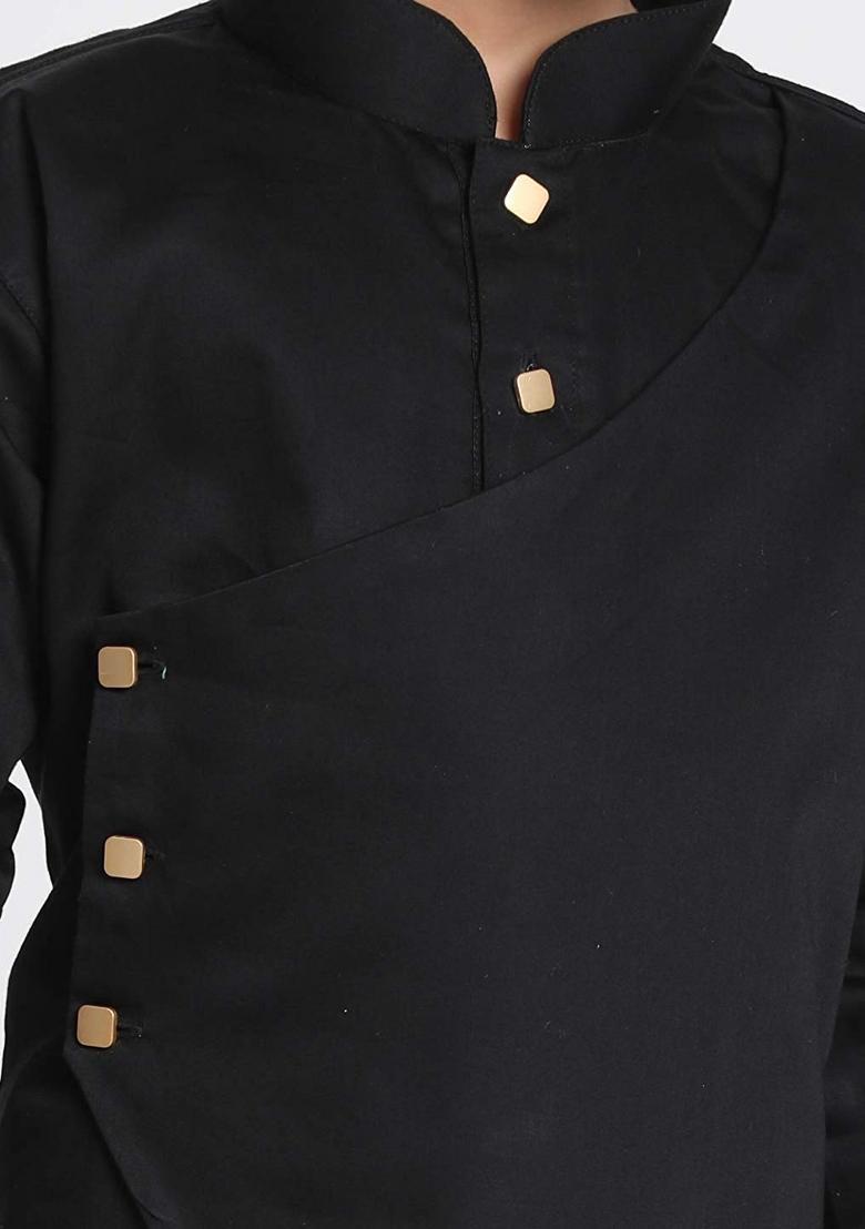 Black Cotton Kurta Set For Boys - Indya