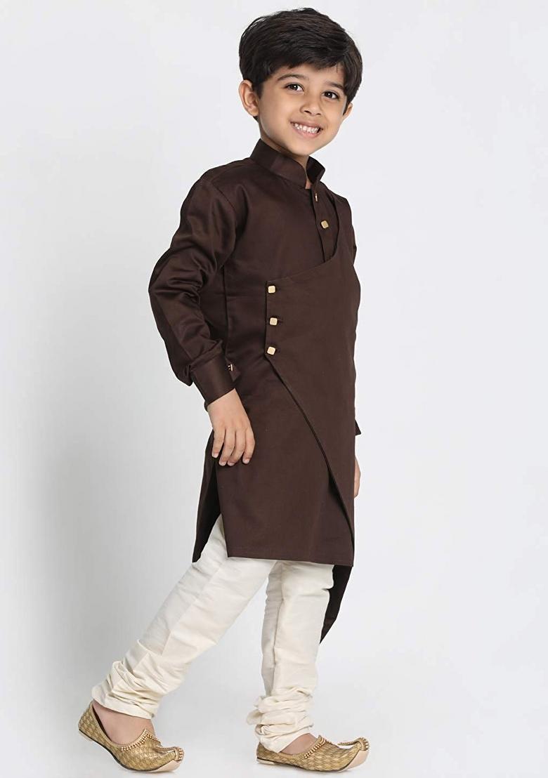 Brown Cotton Kurta Set For Boys - Indya