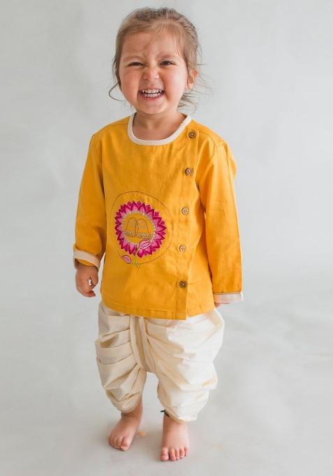Yellow Silk Kurta Set For Boys