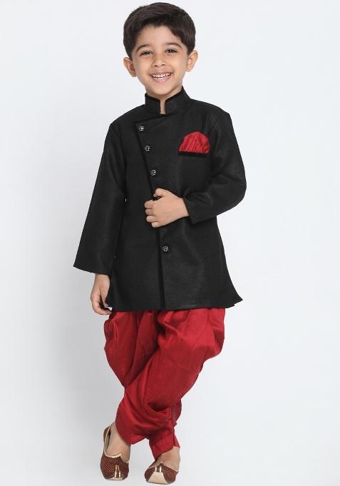 Black Silk Kurta Set For Boys