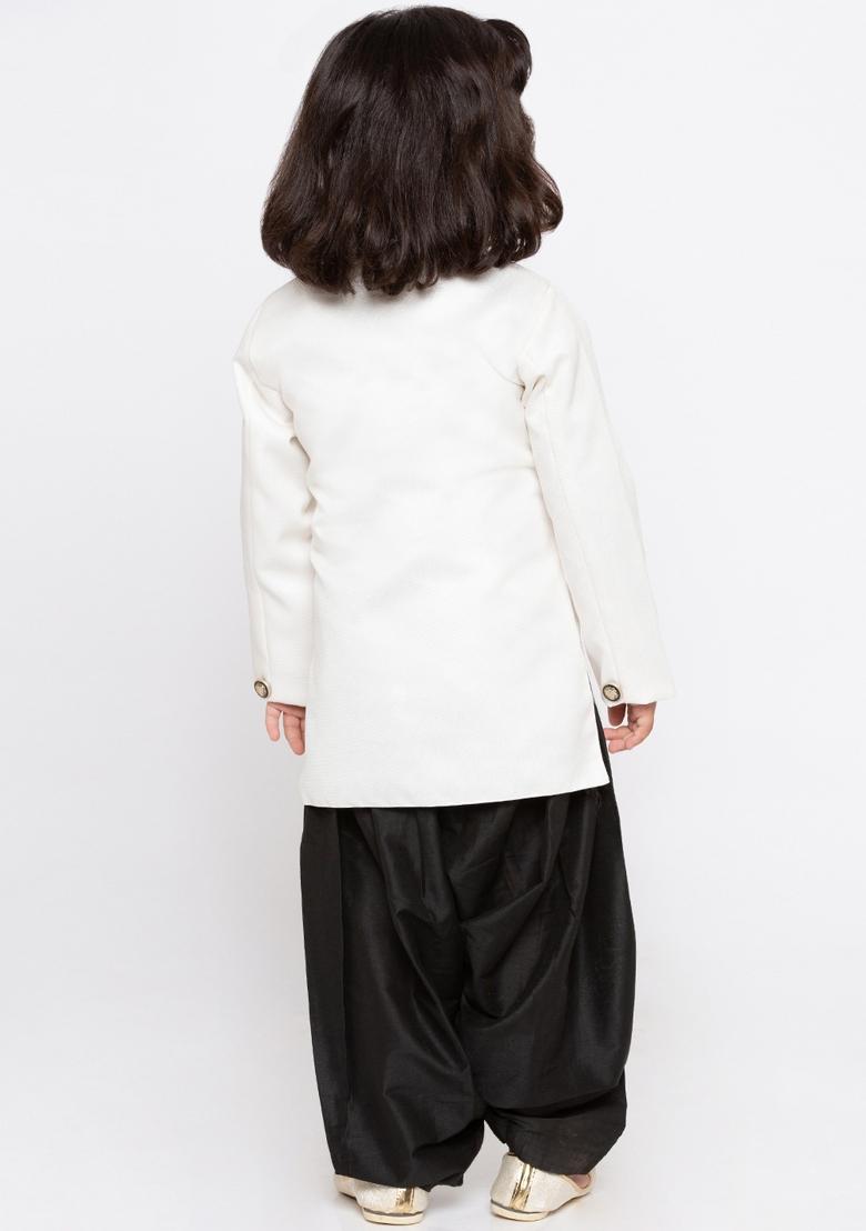 White Cotton Kurta Set For Boys - Indya
