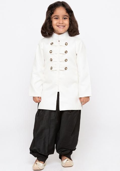 White Cotton Kurta Set For Boys