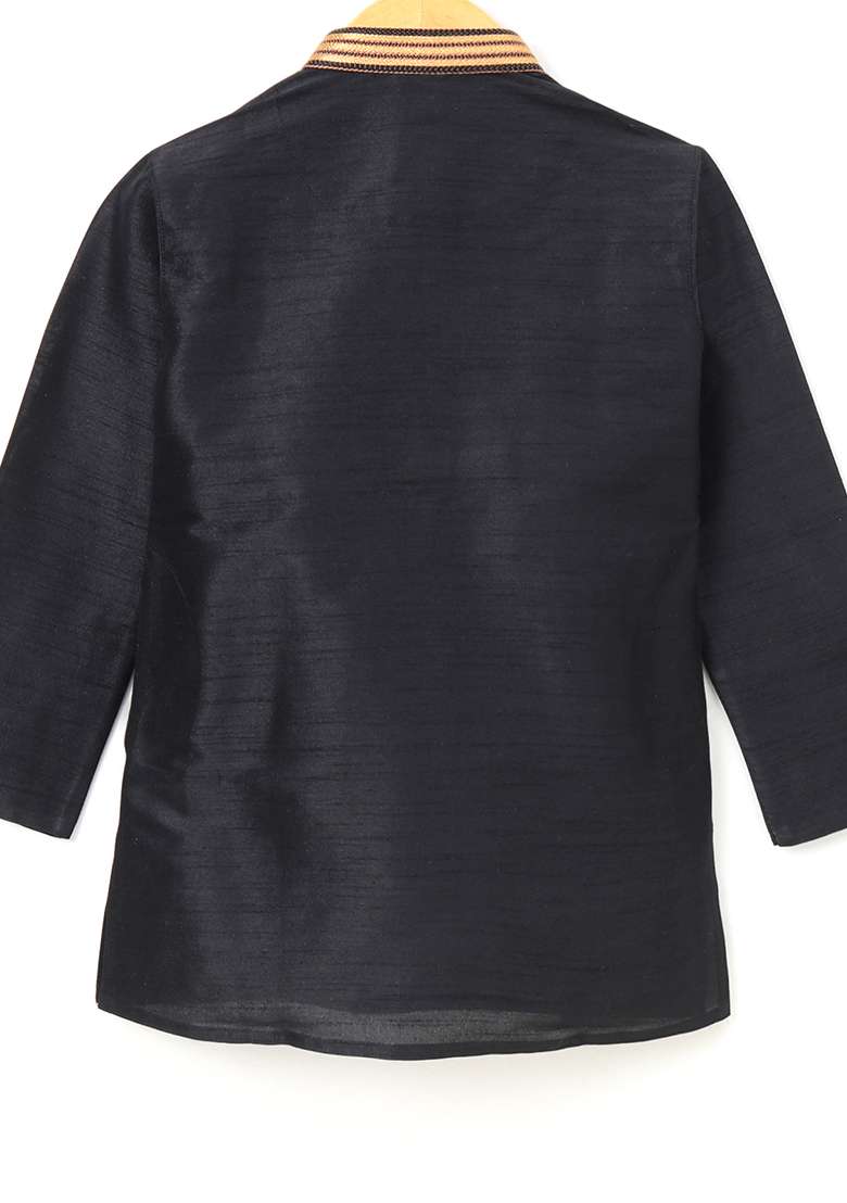 Black Woven Cotton Blend Kurta For Boys - Indya