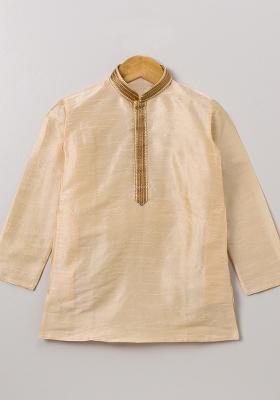 Cream Woven Cotton Blend Kurta For Boys
