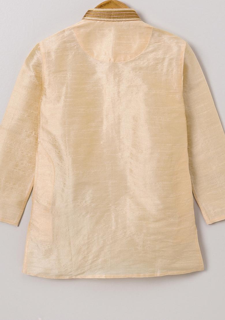 Cream Woven Cotton Blend Kurta For Boys