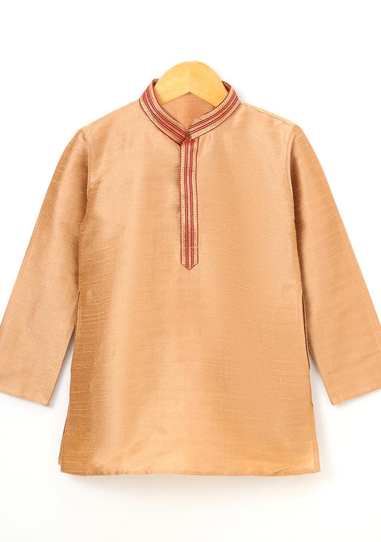 Gold Woven Cotton Blend Kurta For Boys