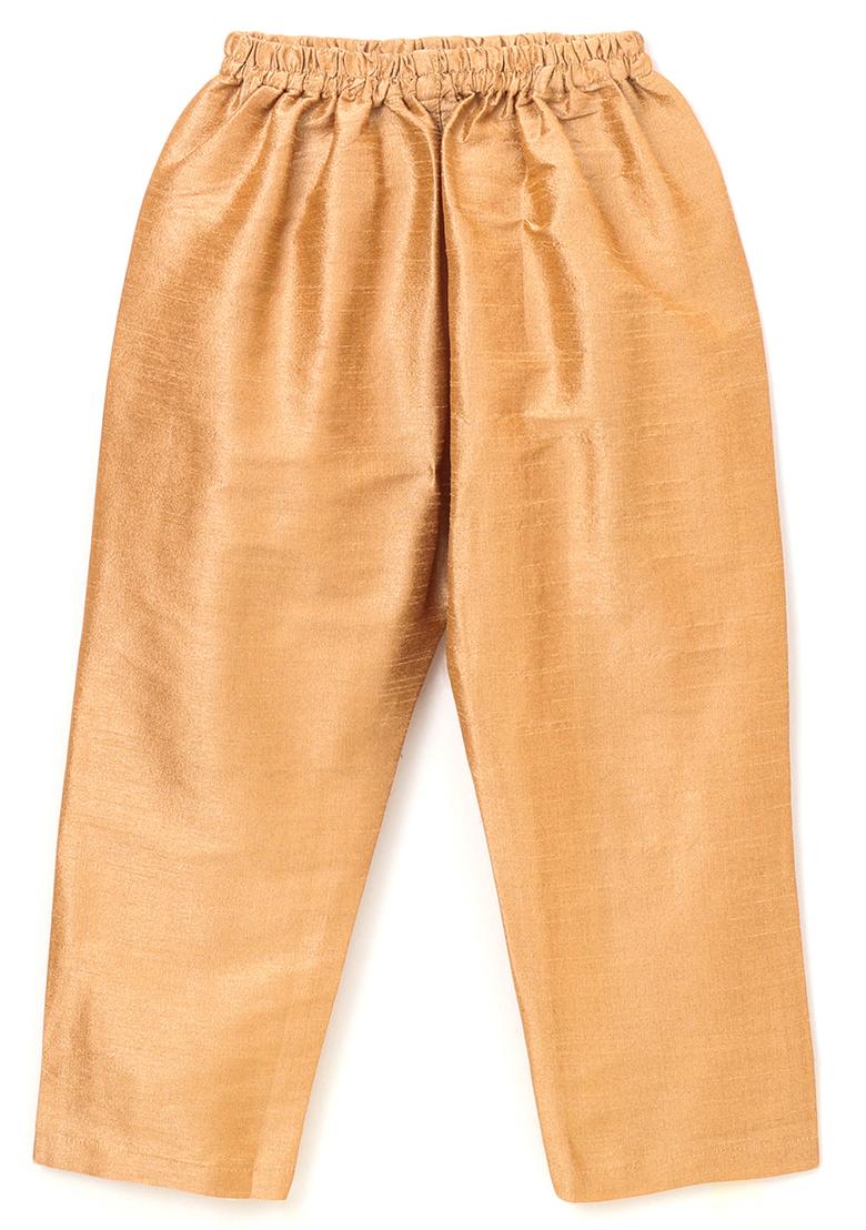 Gold Woven Cotton Blend Kurta For Boys