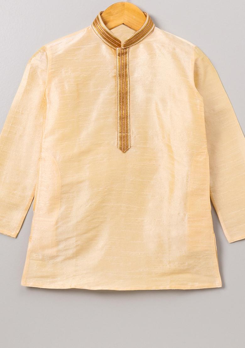 Cream Gota Muslin Silk Kurta Set For Boys