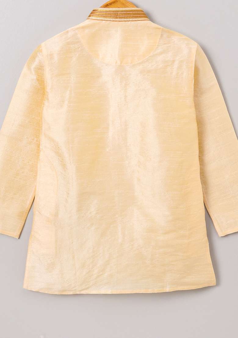 Cream Gota Muslin Silk Kurta Set For Boys - Indya