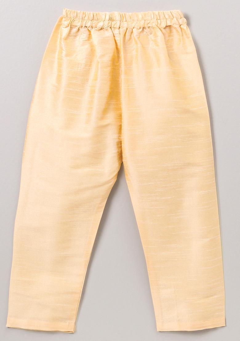 Cream Gota Muslin Silk Kurta Set For Boys