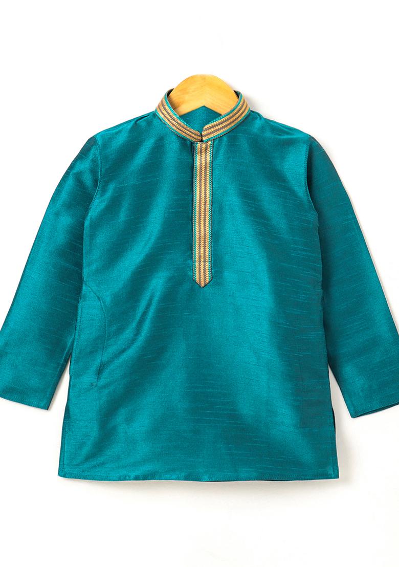 Green Gota Muslin Silk Kurta Set For Boys