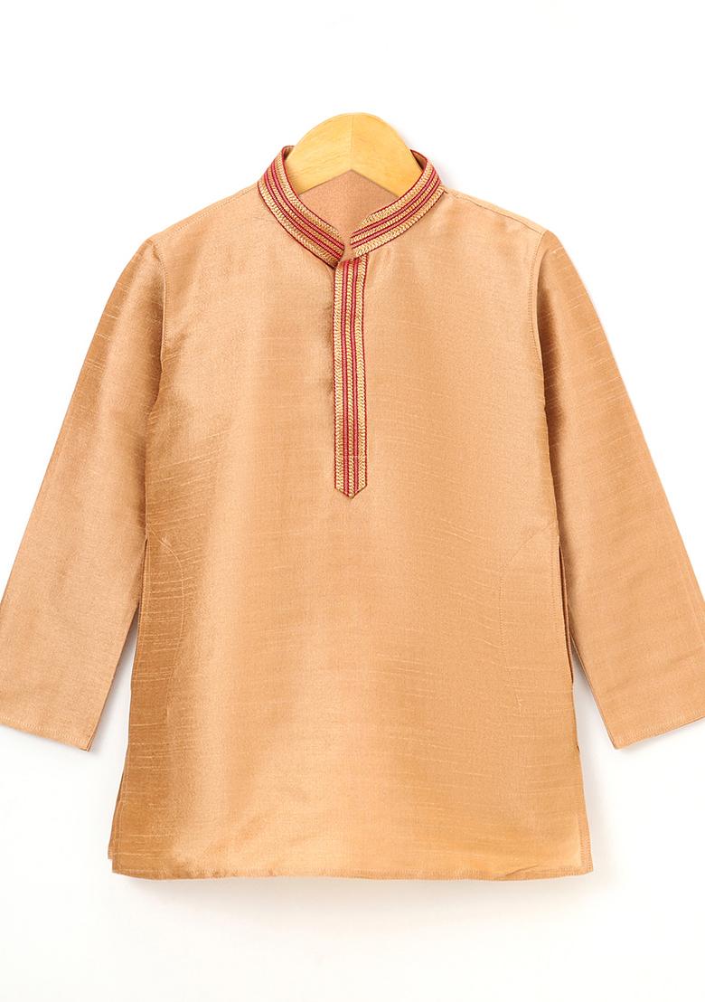 Gold Gota Muslin Silk Kurta Set For Boys