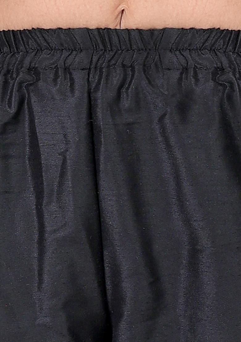 Black Embroidered Cotton Blend Kurta Set For Boys