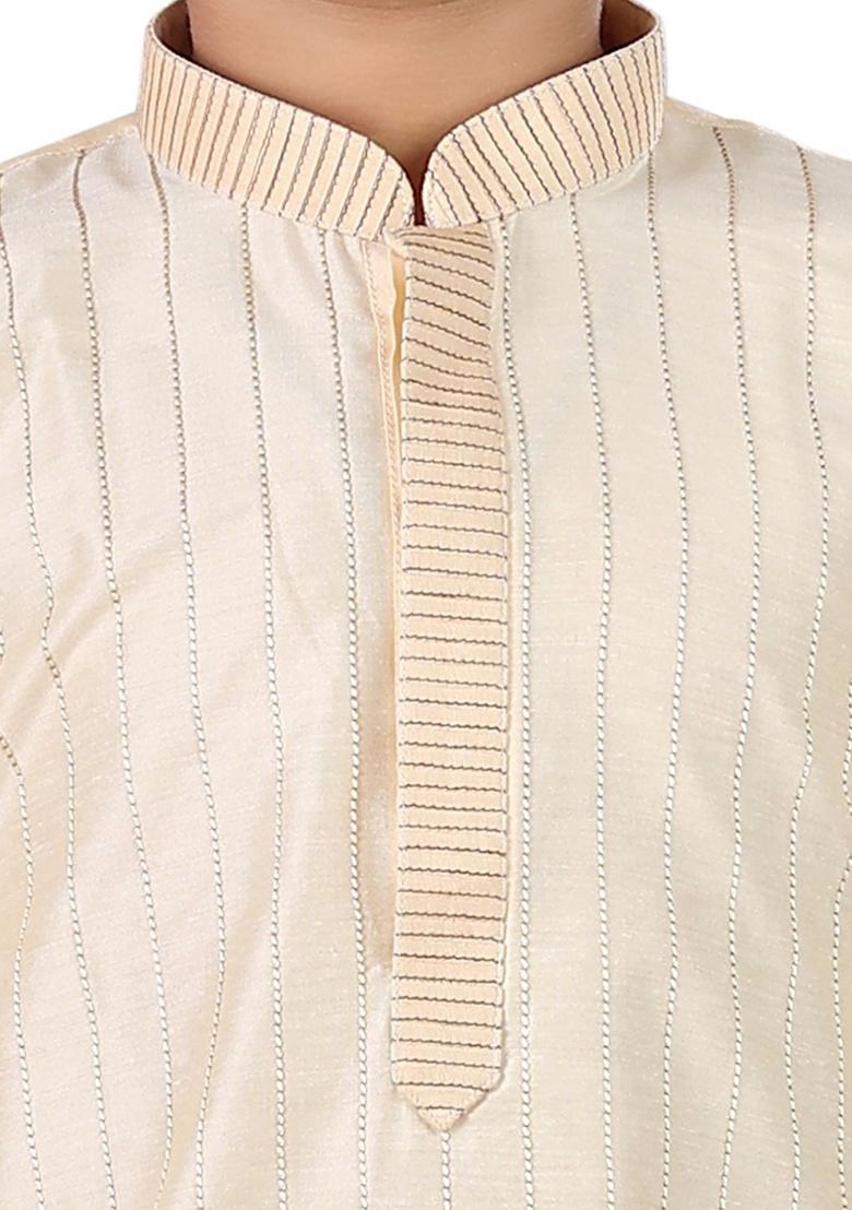 Gold Embroidered Cotton Blend Kurta Set For Boys