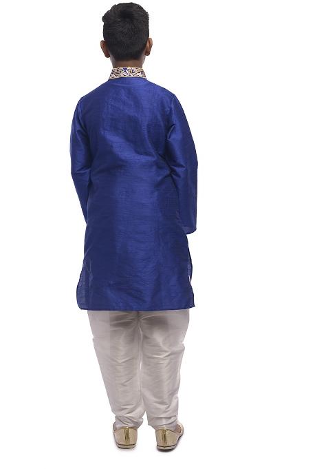 Royal Blue Embroidered Silk kurta Set For Boys