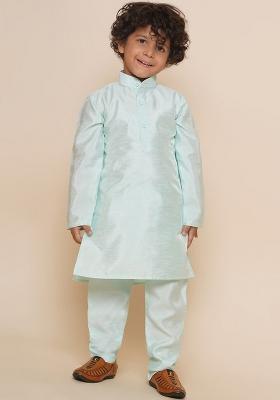 Light Blue Embroidered Silk kurta Set For Boys