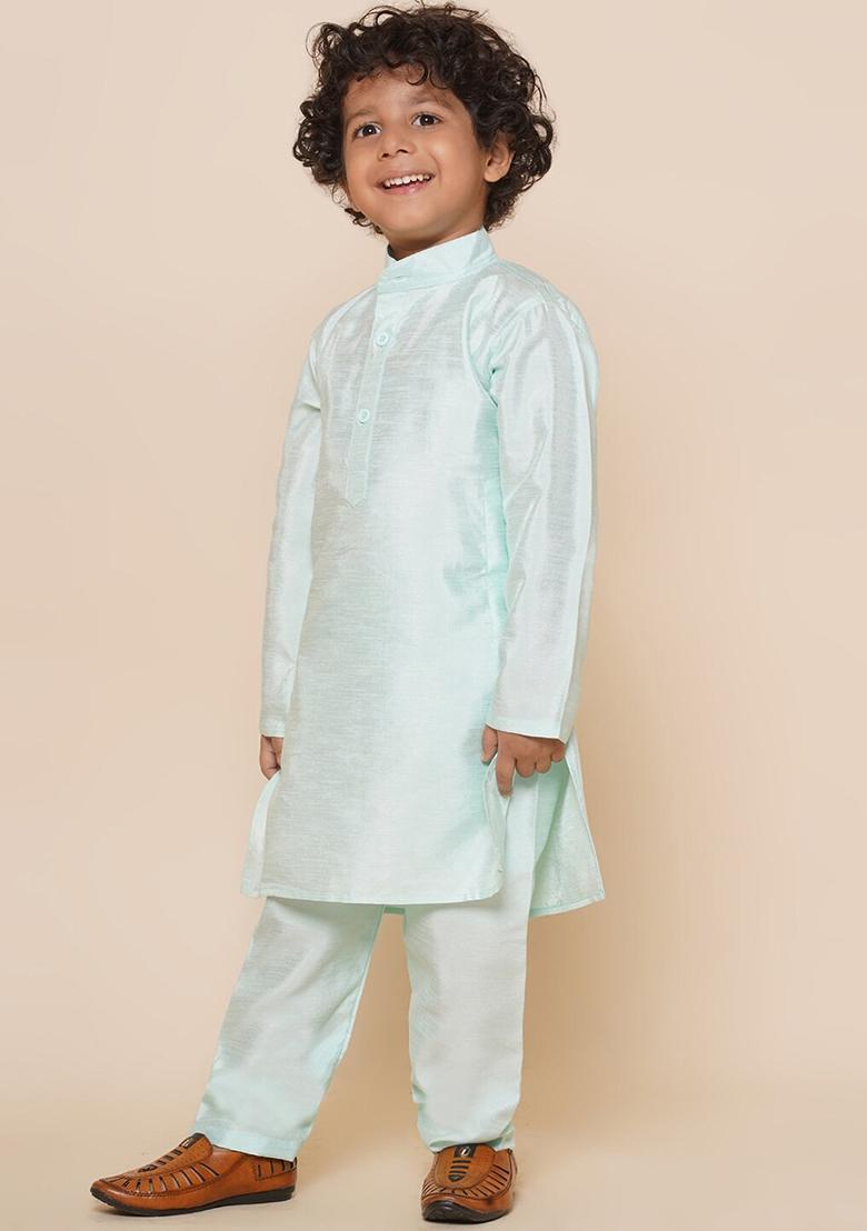 Light Blue Embroidered Silk kurta Set For Boys