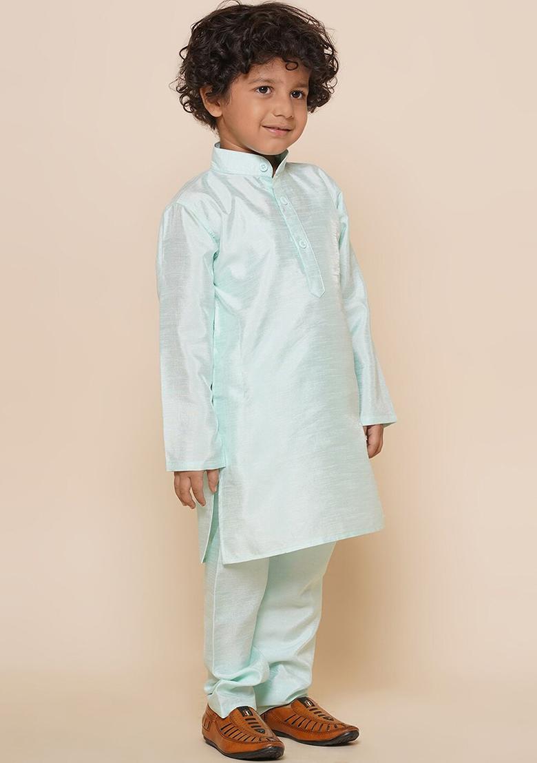 Light Blue Embroidered Silk kurta Set For Boys