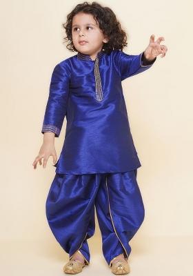 Royal Blue Embroidered Silk kurta Set For Boys