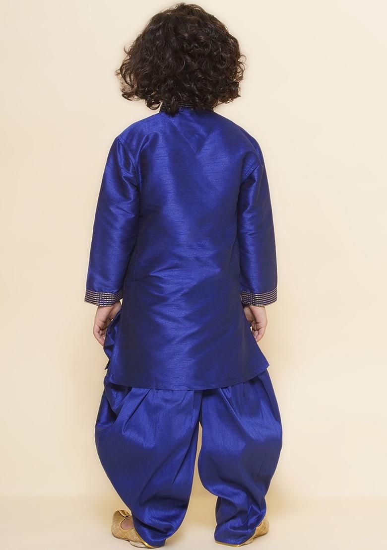 Royal Blue Embroidered Silk kurta Set For Boys