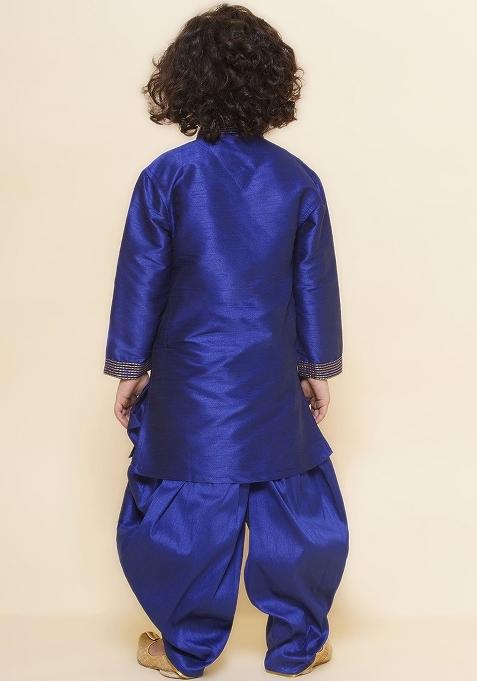 Royal Blue Embroidered Silk kurta Set For Boys