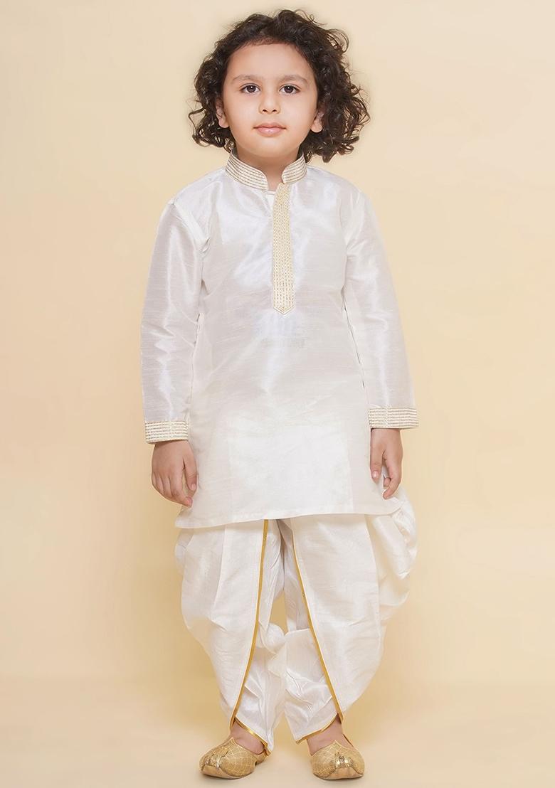 Royal Blue Embroidered Silk kurta Set For Boys