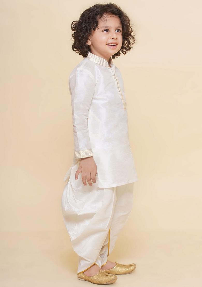 Royal Blue Embroidered Silk kurta Set For Boys