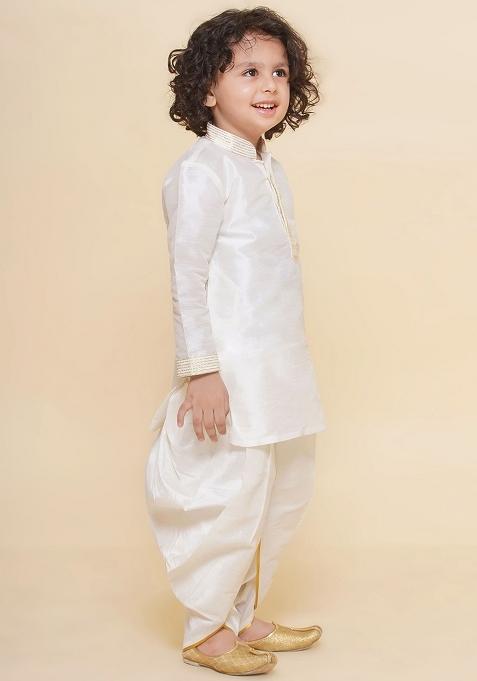 Royal Blue Embroidered Silk kurta Set For Boys