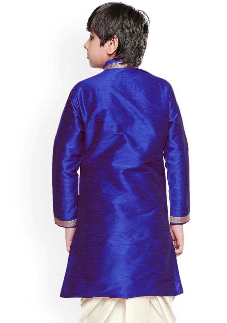 Royal Blue Solid Banarasi Silk Kurta For Boys